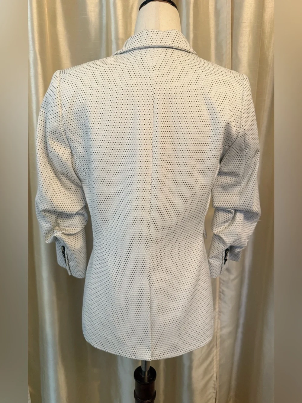 DKNY White & Black Geometric Dot Blazer Ruched 3/4 Sleeve Size 4 Petite